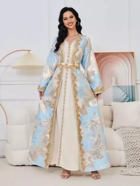 2 Pieces Set Eid Dress Muslim Women Caftan Kaftan Dress With Inner Sleeveless Dress