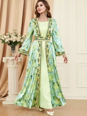 2 Pieces Set Printed Caftan Kaftan Dress For Women Eid, Evening Party And Birthday