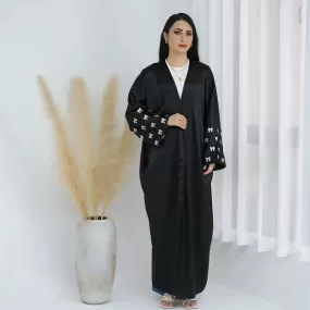 Bows Embroidery Sleeve Cardigan Open Abaya Dress