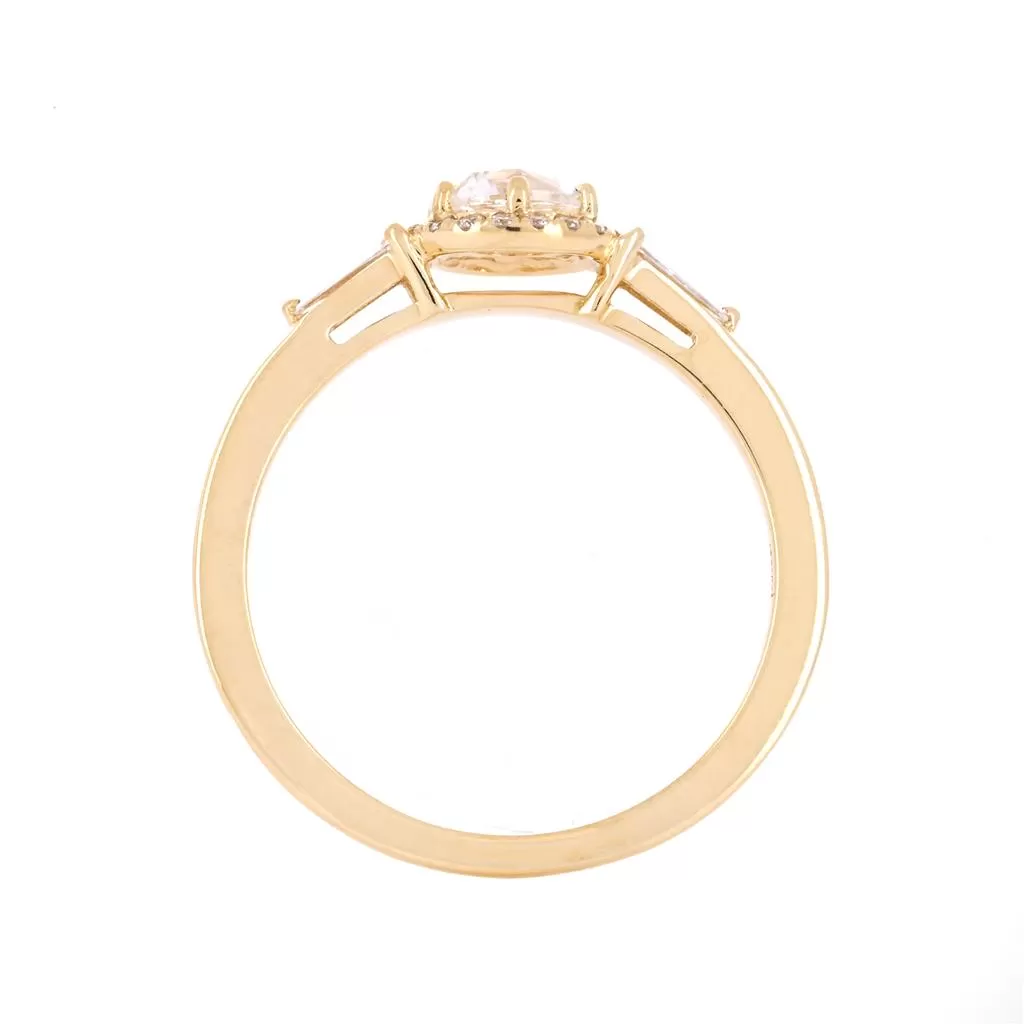 0.50ctw Rose Cut Three-Stone Diamond Engagement Ring, Halo, Tapered Baguettes - 14K Yellow Gold