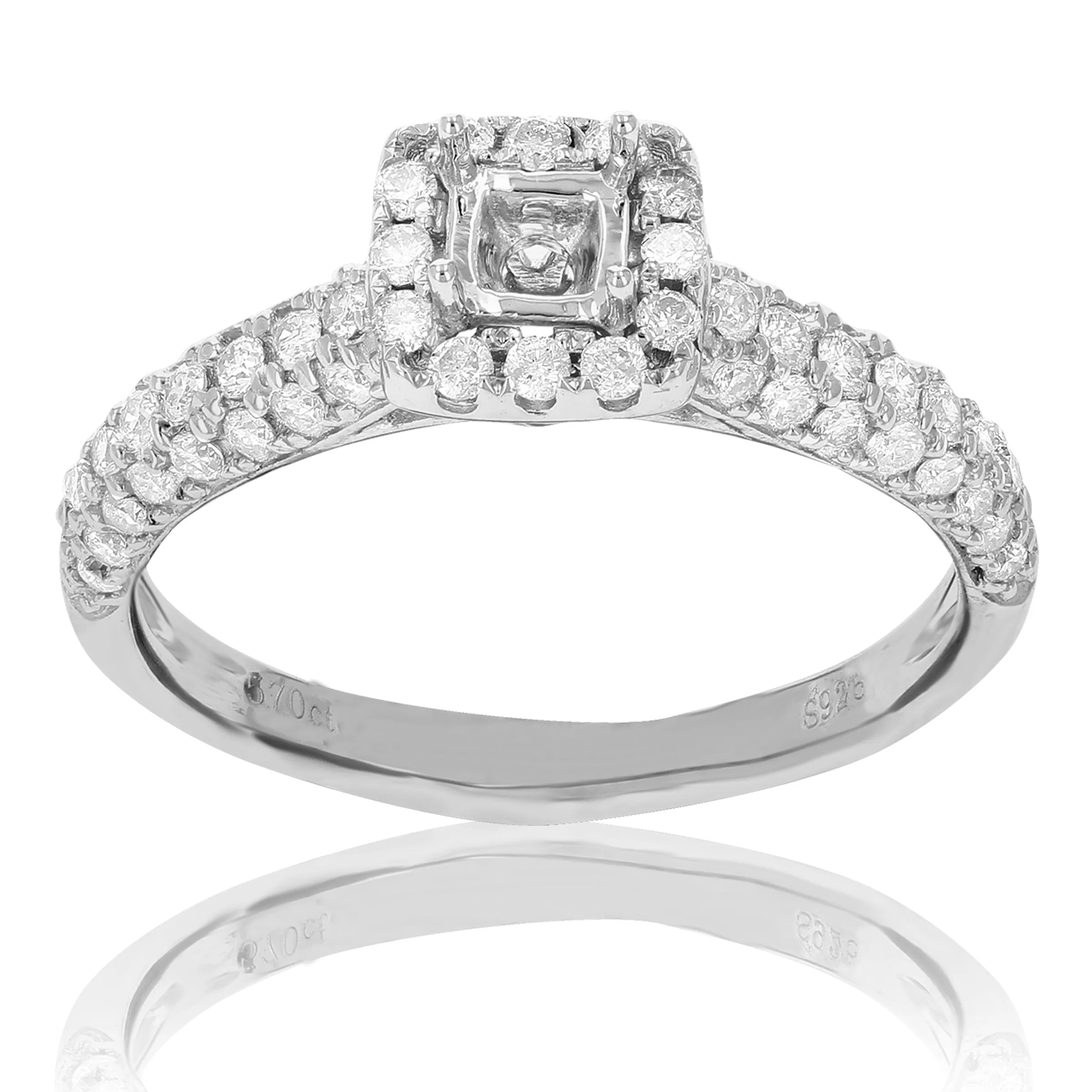 0.60 cttw Diamond Semi Mount Engagement Ring .925 Sterling Silver