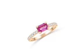 0.80 CT Emerald Cut Pink Sapphire Diamond Ring 0.28 CT TW 14K Rose Gold PSR004