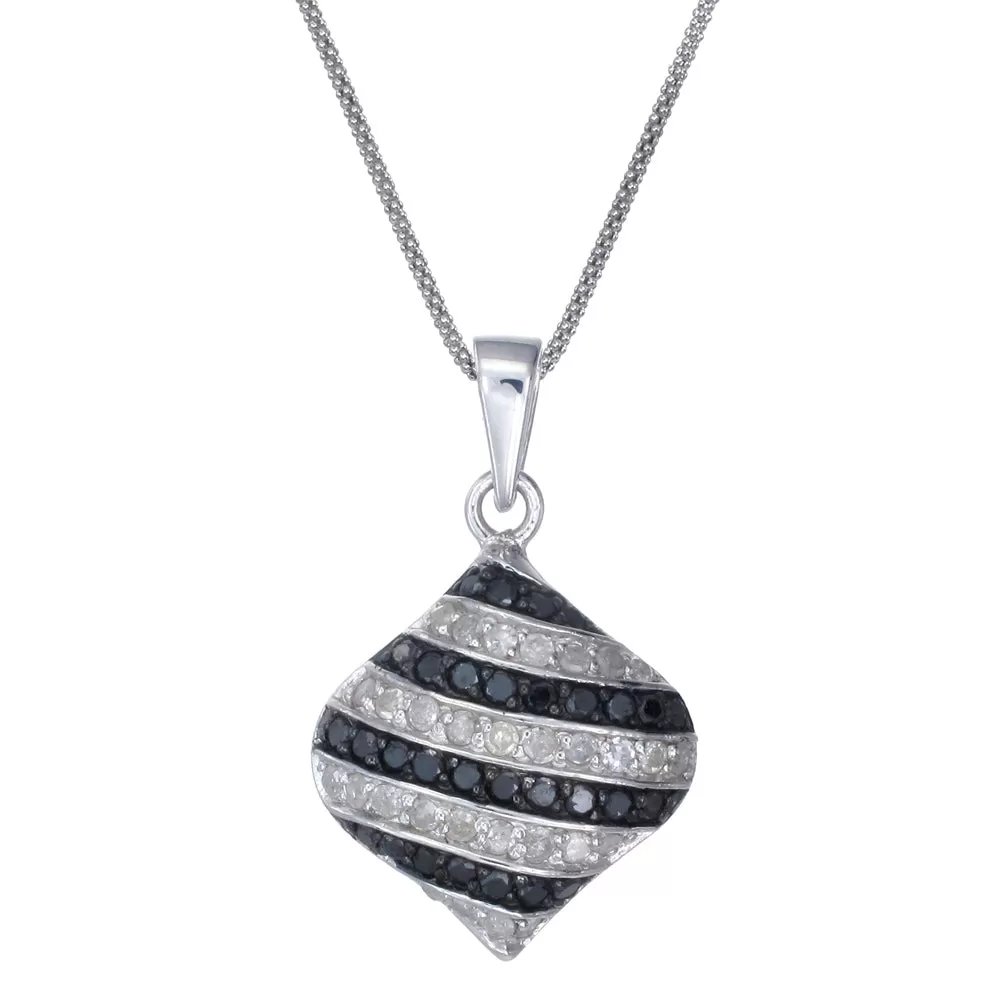 0.90 cttw Black and White Diamond Pendant .925 Sterling Silver And 18 Inch Chain