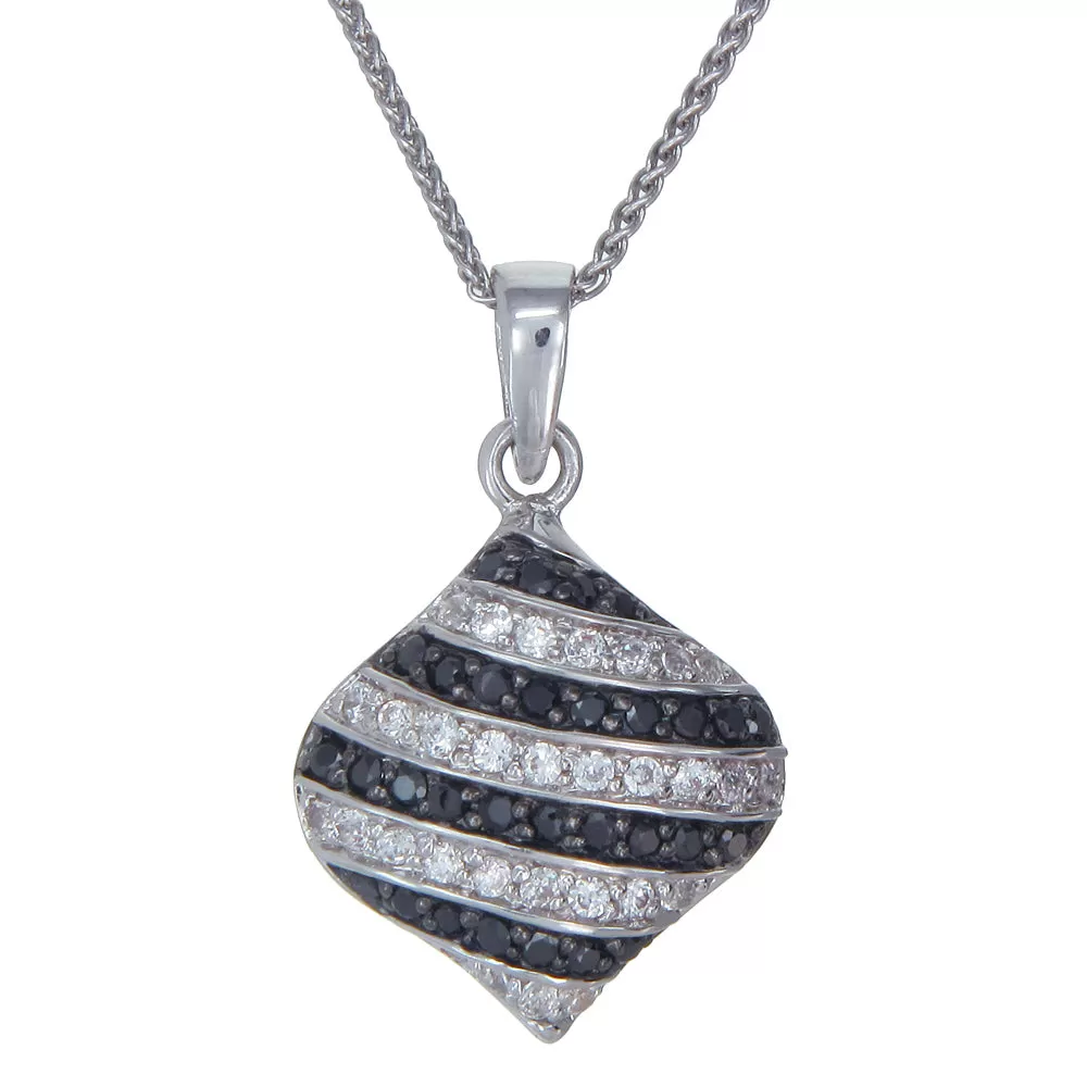 0.90 cttw Black and White Diamond Pendant .925 Sterling Silver And 18 Inch Chain