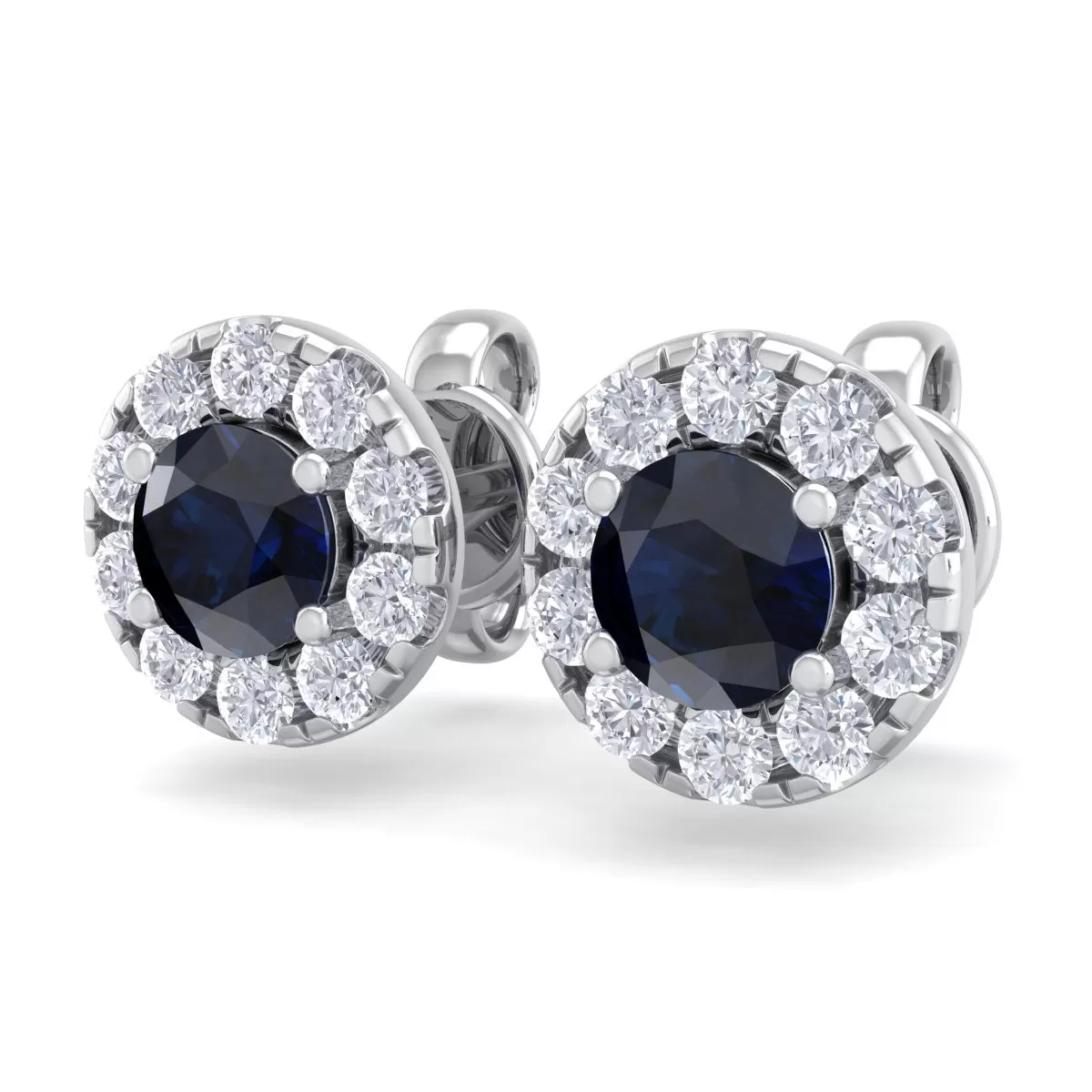 1 1/2 Carat Sapphire And Diamond Halo Stud Earrings In 14 Karat White Gold