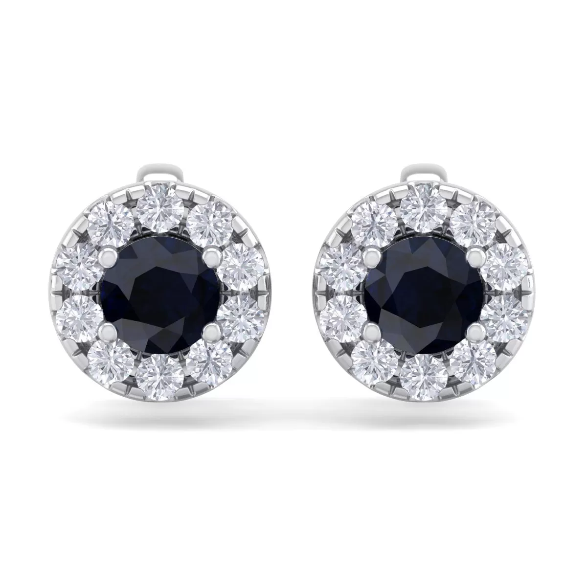 1 1/2 Carat Sapphire And Diamond Halo Stud Earrings In 14 Karat White Gold