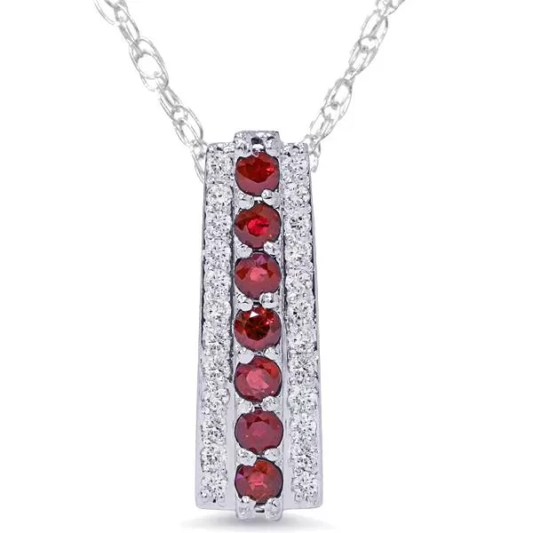 1 1/2ct Ruby & Diamond Pendant 14 Karat White Gold 1" Tall