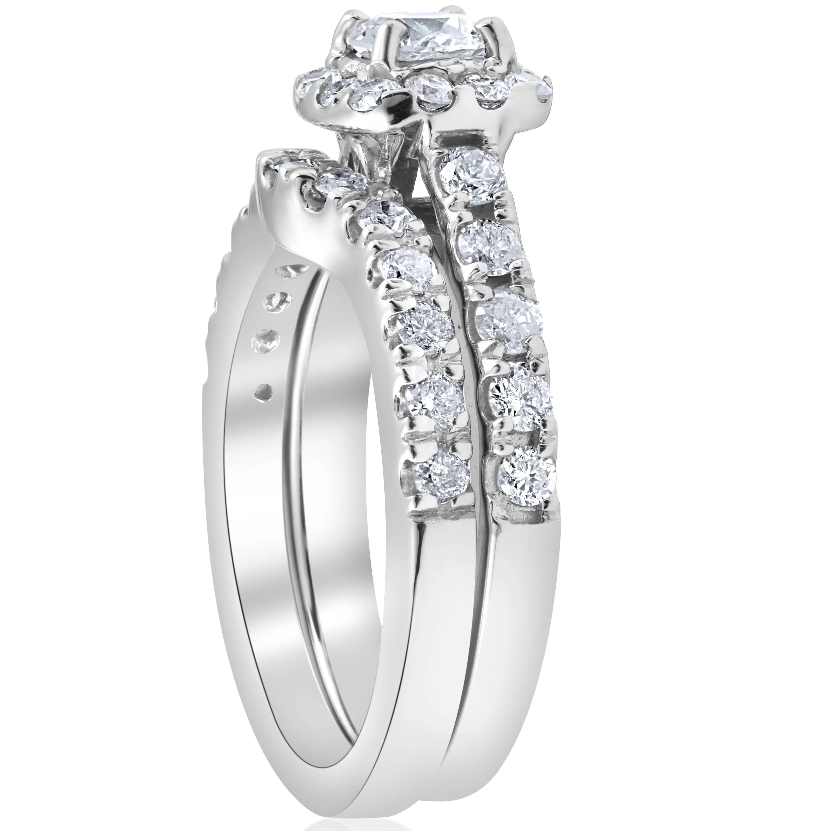 1 1/4ct Cushion Halo Diamond Engagement Matching Wedding Ring Set 14K White Gold