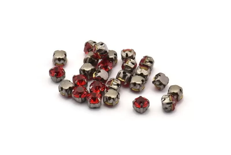 12 Light Siam Crystal Rhinestone Beads With 4 Holes Brass Setting for SS24, Charms, Pendants, Earrings - 5.3mm SS24