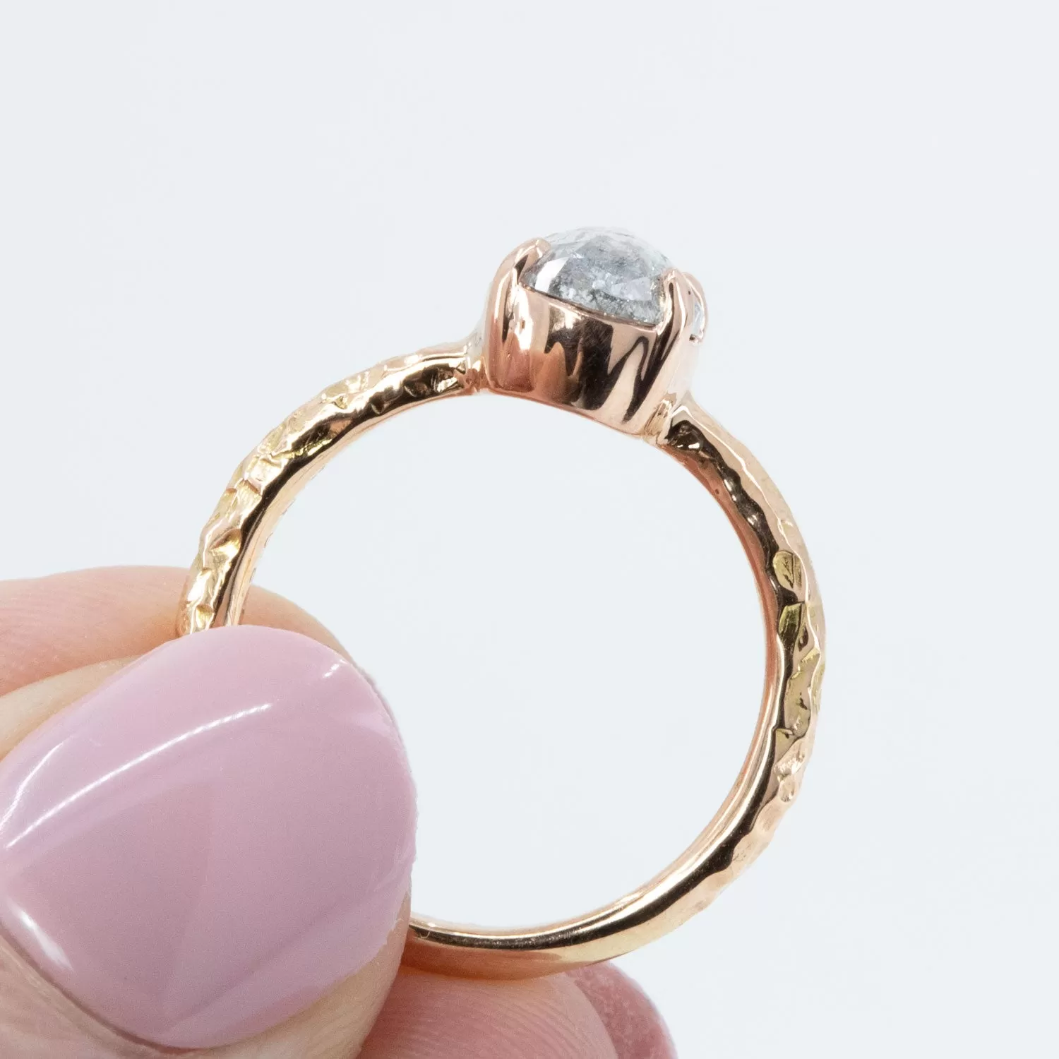 1.28ct Rosecut Oval Salt and Pepper Diamond Low Profile Evergreen Solitaire in 14k Rose Gold