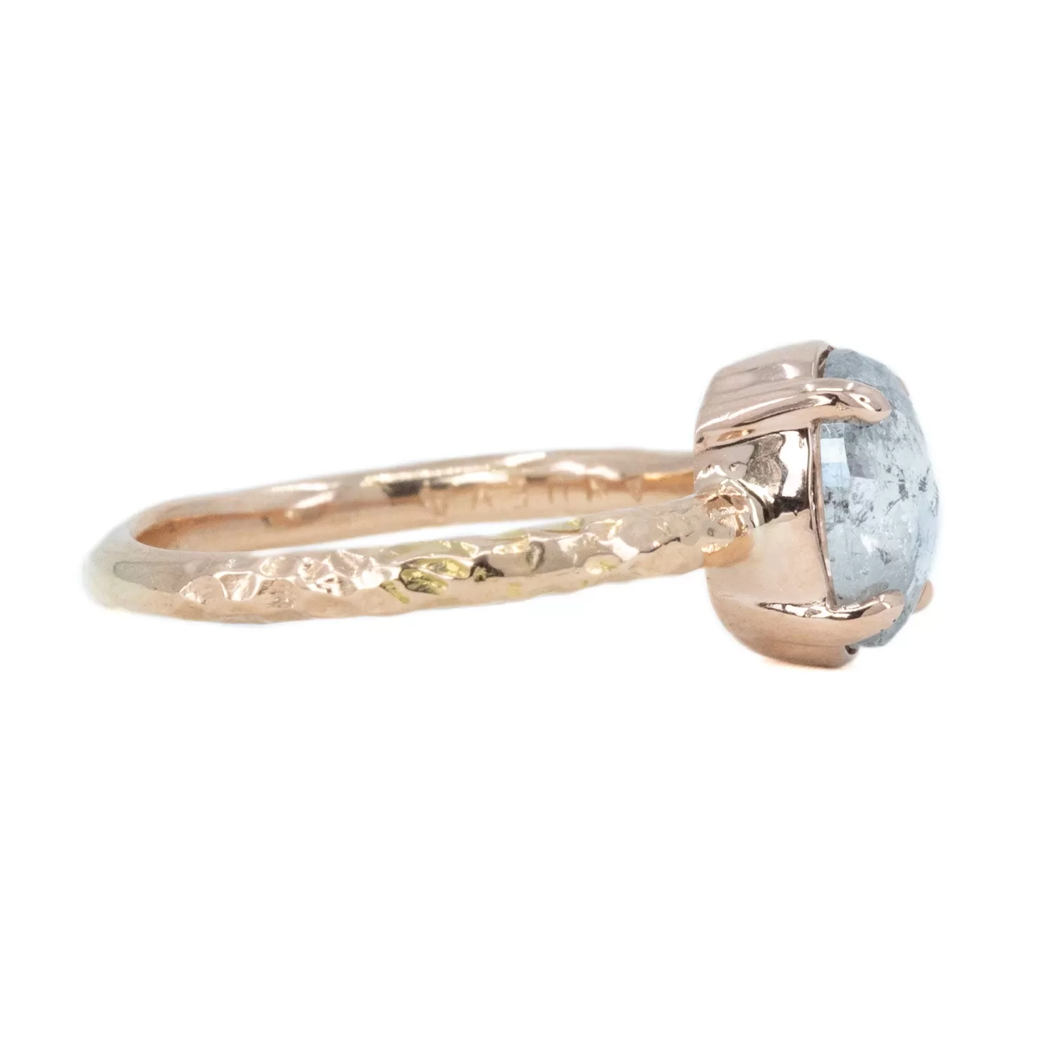 1.28ct Rosecut Oval Salt and Pepper Diamond Low Profile Evergreen Solitaire in 14k Rose Gold