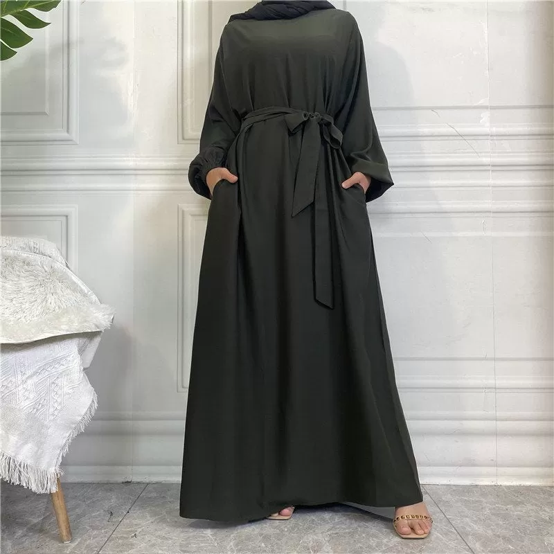 14 Color Options Elasticized Cuff Nida Abaya Dress With Pocket