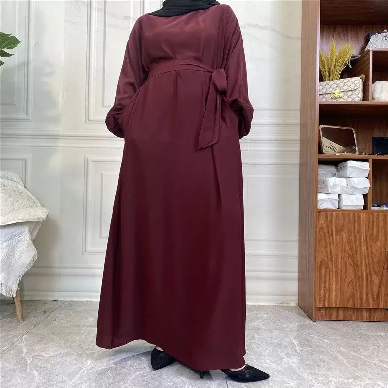 14 Color Options Elasticized Cuff Nida Abaya Dress With Pocket