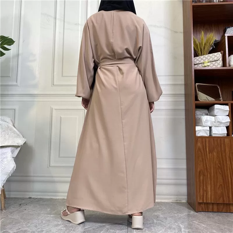 14 Color Options Elasticized Cuff Nida Abaya Dress With Pocket