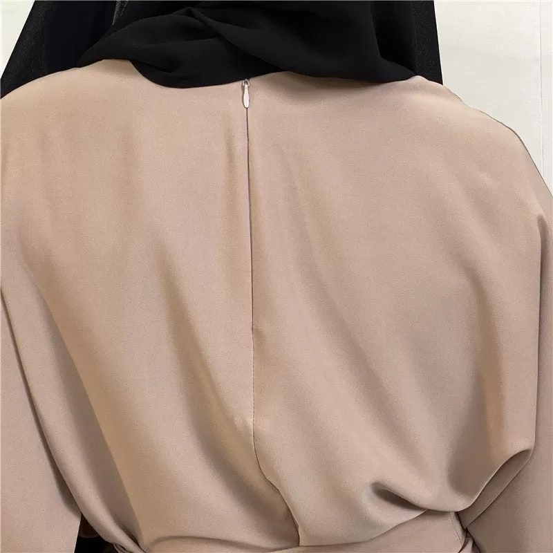 14 Color Options Elasticized Cuff Nida Abaya Dress With Pocket