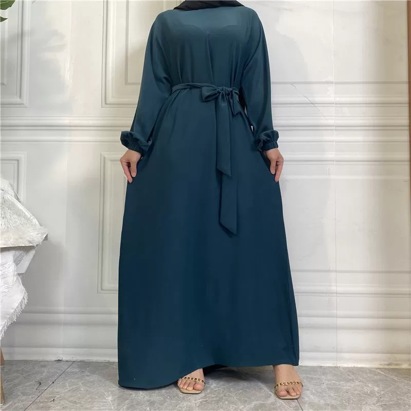 14 Color Options Elasticized Cuff Nida Abaya Dress With Pocket