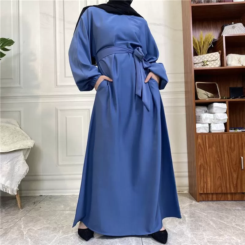 14 Color Options Elasticized Cuff Nida Abaya Dress With Pocket