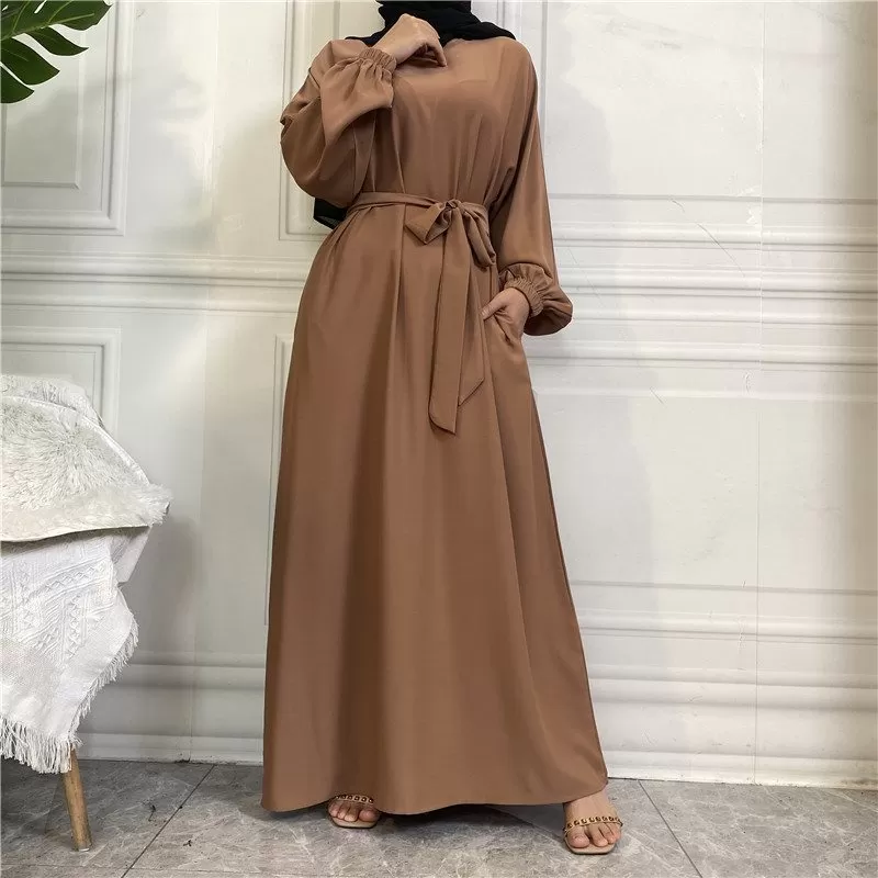 14 Color Options Elasticized Cuff Nida Abaya Dress With Pocket