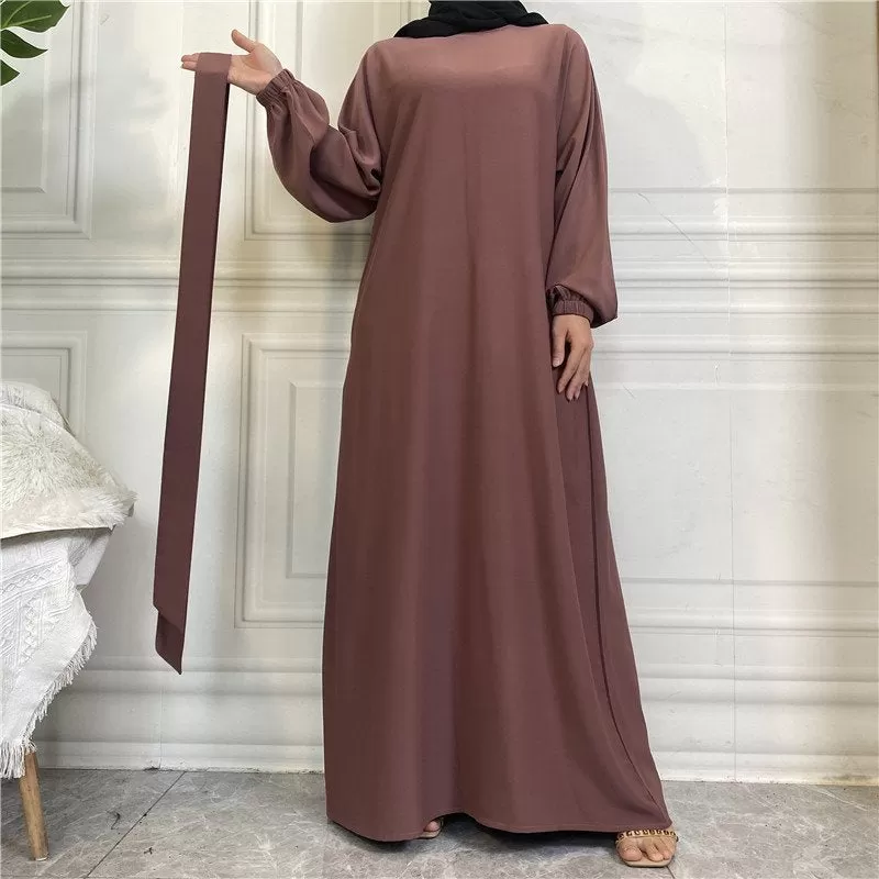 14 Color Options Elasticized Cuff Nida Abaya Dress With Pocket