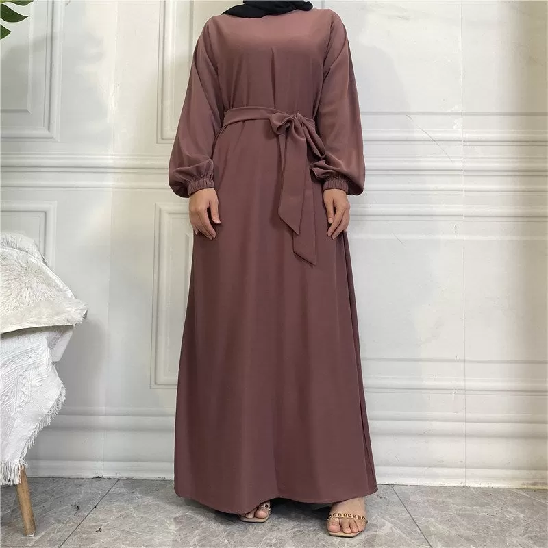 14 Color Options Elasticized Cuff Nida Abaya Dress With Pocket