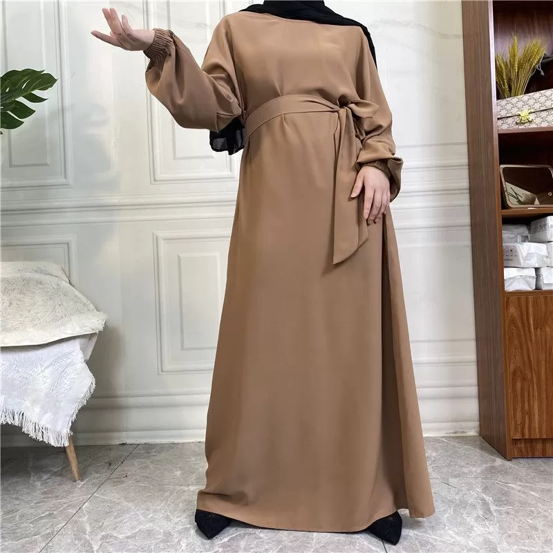 14 Color Options Elasticized Cuff Nida Abaya Dress With Pocket