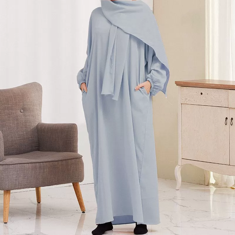 14 Color Options Wrinkle Abaya Dress With Pocket For Muslim Women