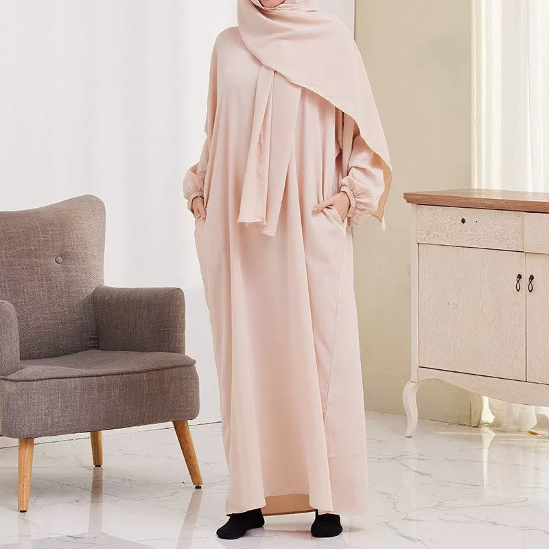 14 Color Options Wrinkle Abaya Dress With Pocket For Muslim Women