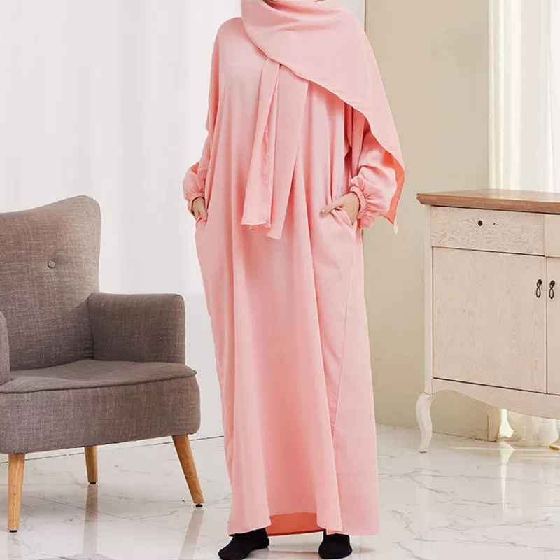 14 Color Options Wrinkle Abaya Dress With Pocket For Muslim Women