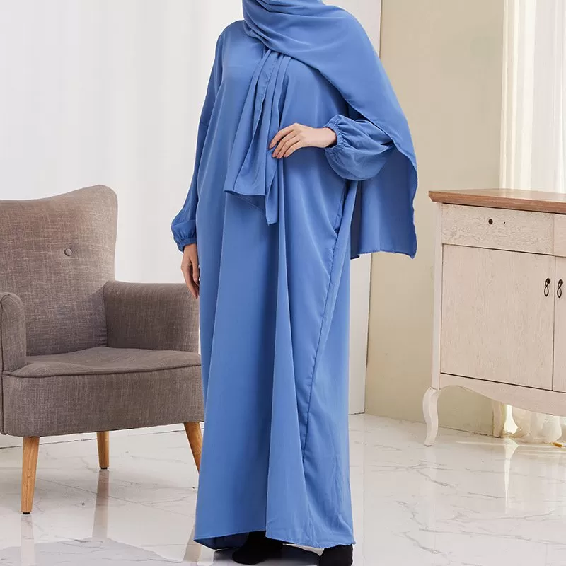 14 Color Options Wrinkle Abaya Dress With Pocket For Muslim Women