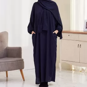 14 Color Options Wrinkle Abaya Dress With Pocket For Muslim Women