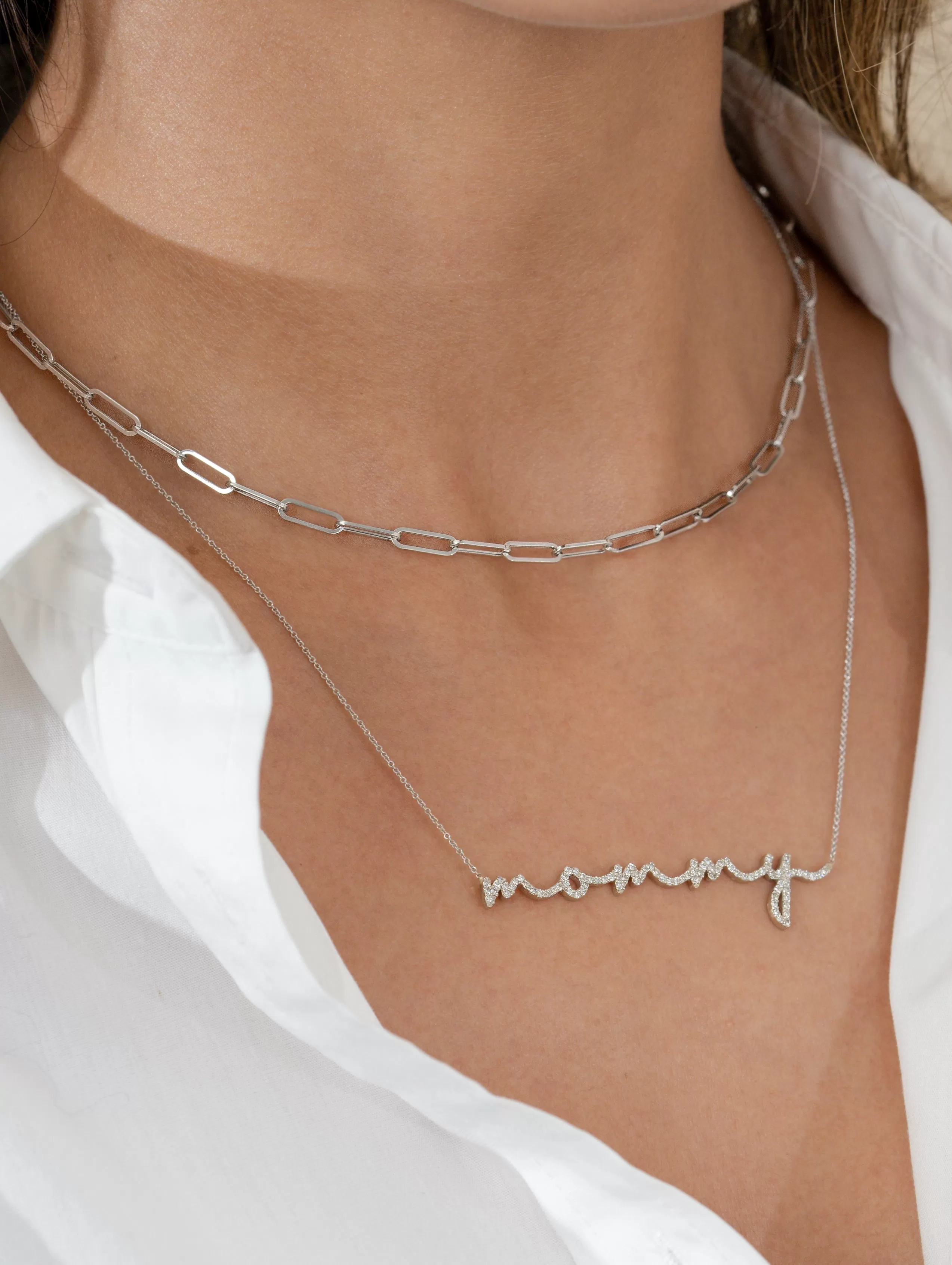 14K Gold Cursive Mommy Diamond Necklace