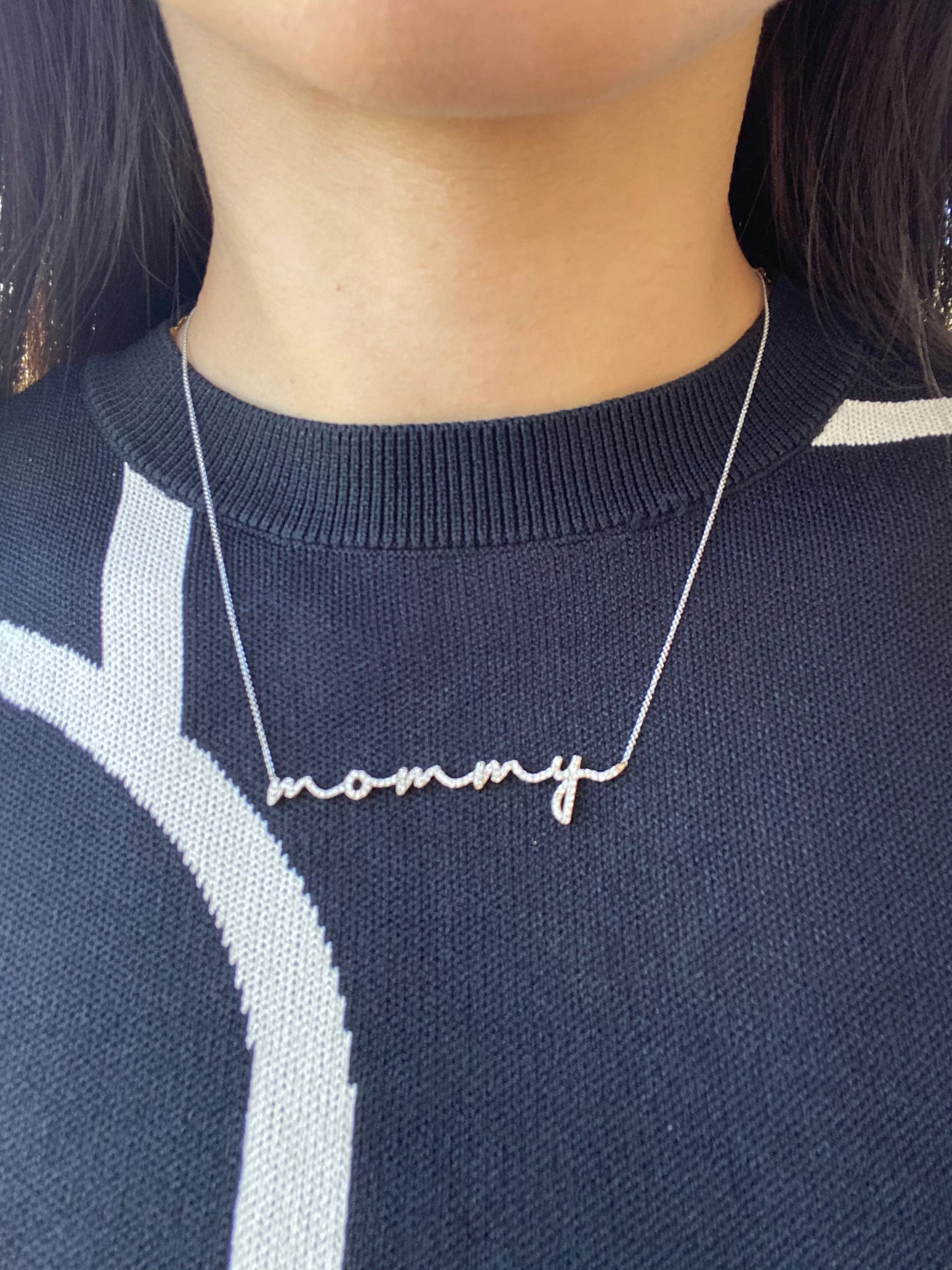 14K Gold Cursive Mommy Diamond Necklace