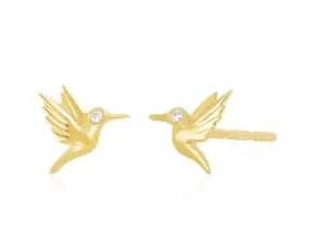 14K Gold Diamond Mini Hummingbird Stud