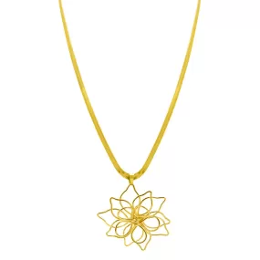 14K Gold Plated Herringbone Wire Flower Necklace