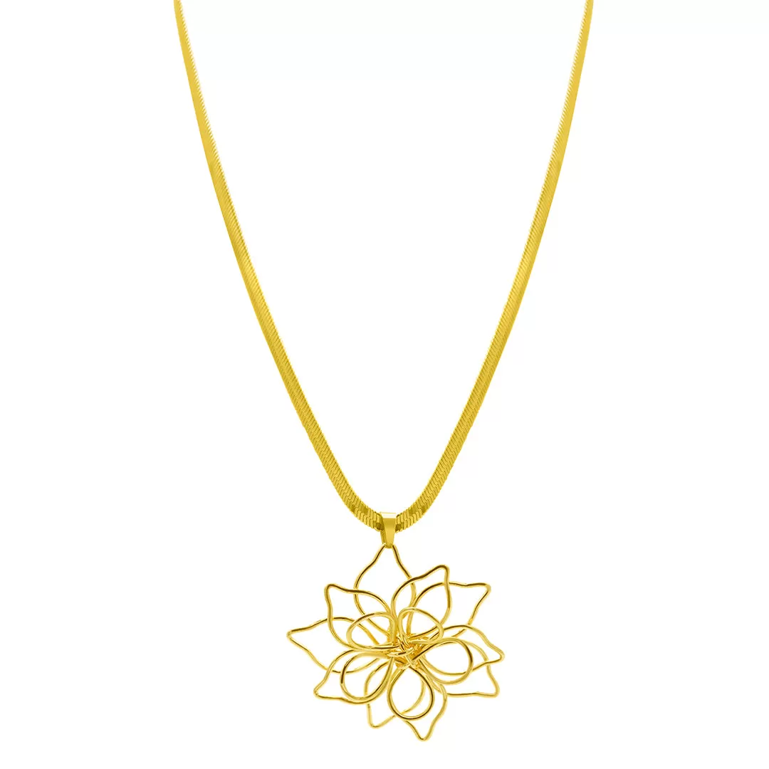 14K Gold Plated Herringbone Wire Flower Necklace