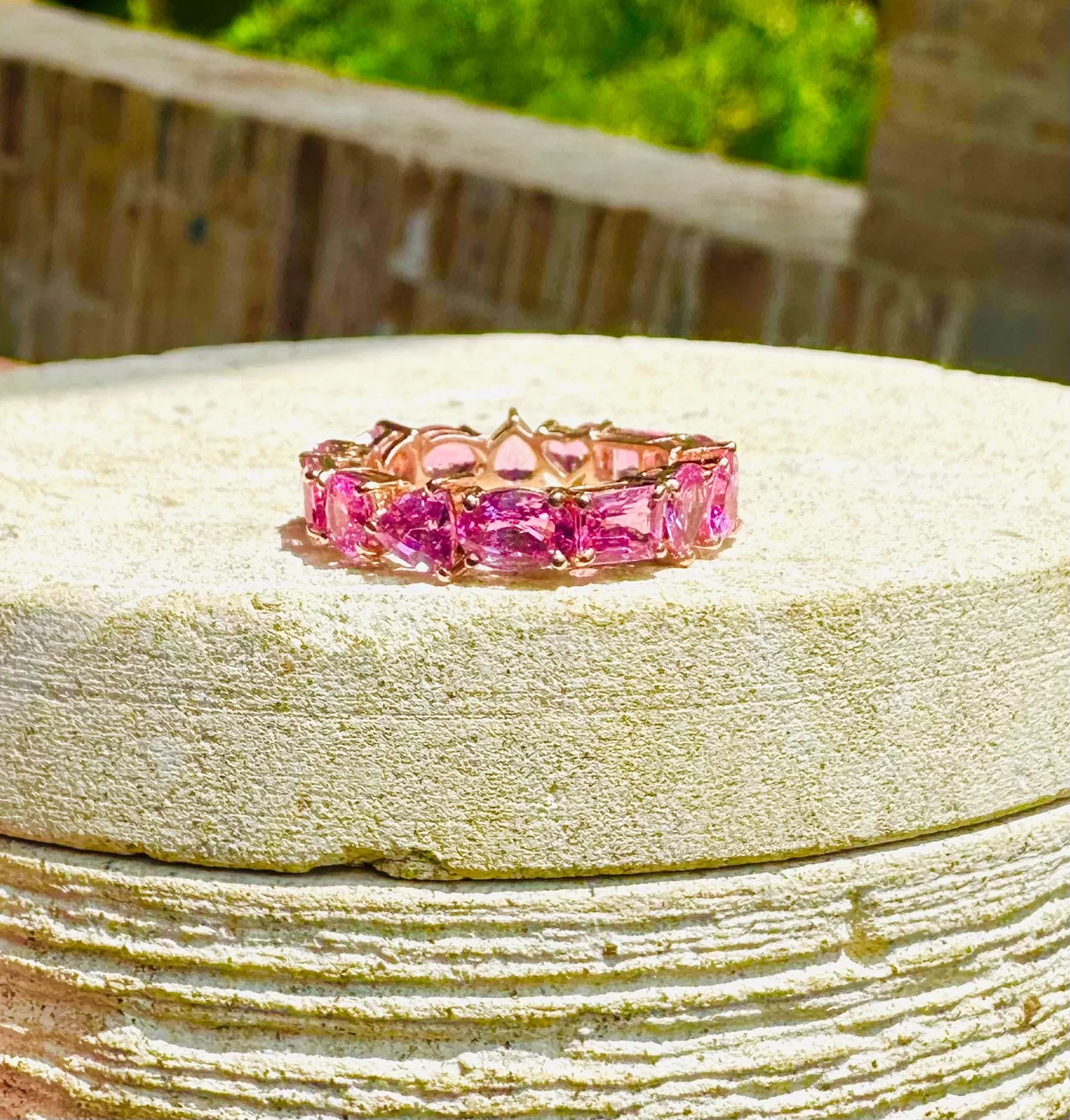 14K or 18K Gold Pink Sapphire Multi-shape Eternity Band