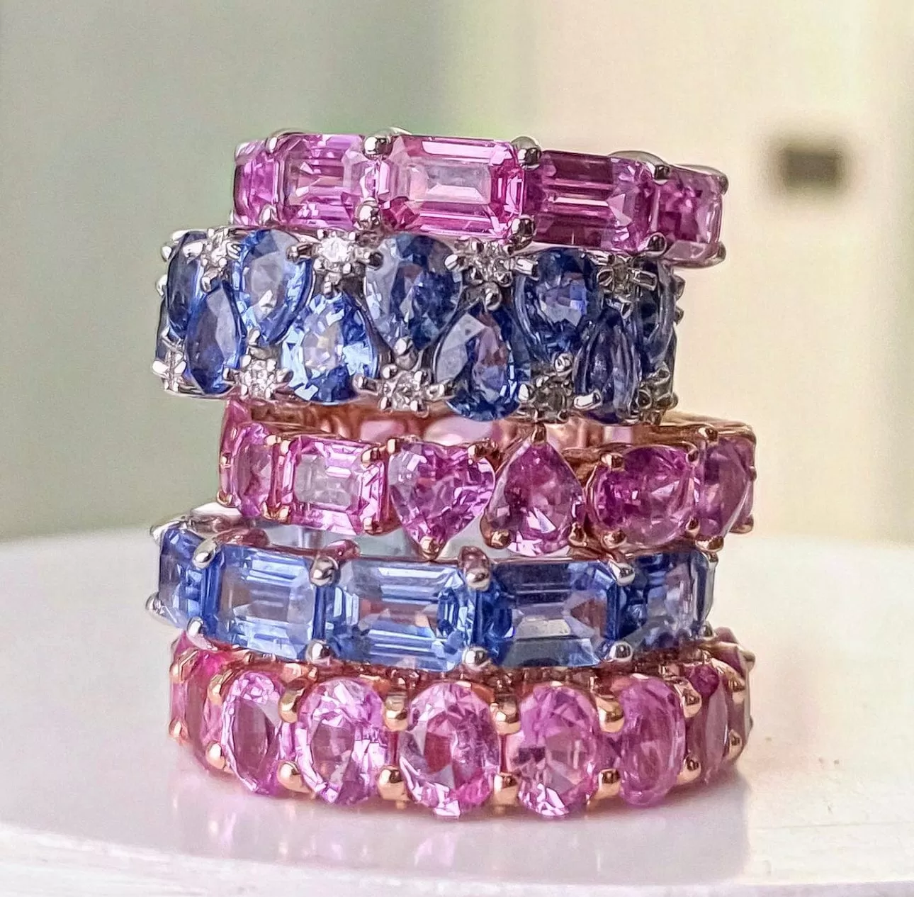 14K or 18K Gold Pink Sapphire Multi-shape Eternity Band