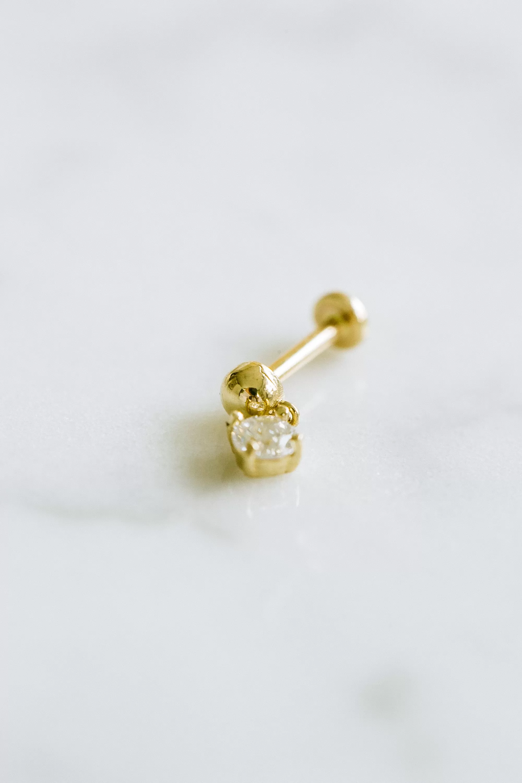 14K Real Gold CZ, Moissanite or Diamond Dangling  Helix Cartilage Tragus Inner Conch Internally Threaded Flat Back Earring Labret