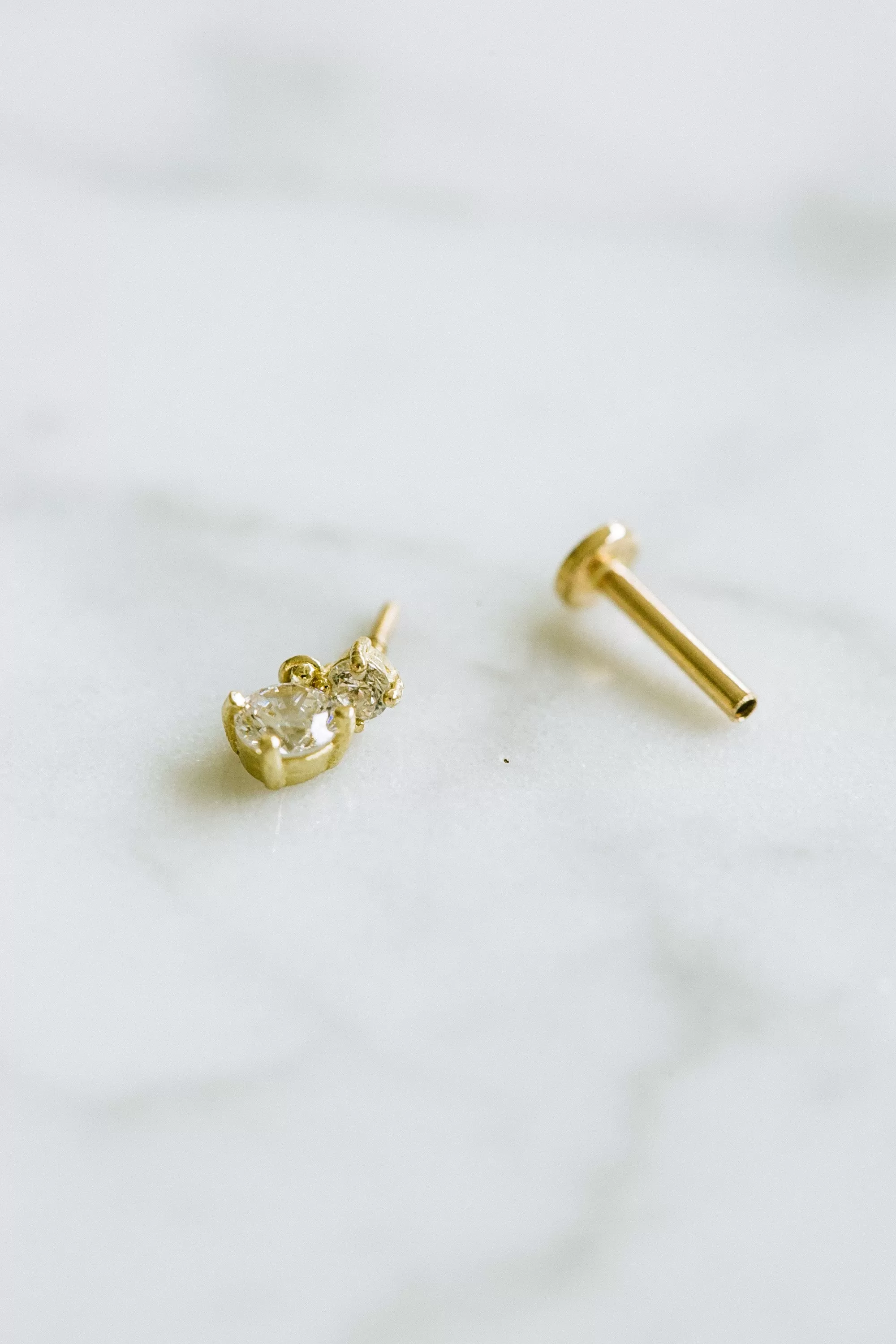 14K Real Gold CZ, Moissanite or Diamond Dangling  Helix Cartilage Tragus Inner Conch Internally Threaded Flat Back Earring Labret