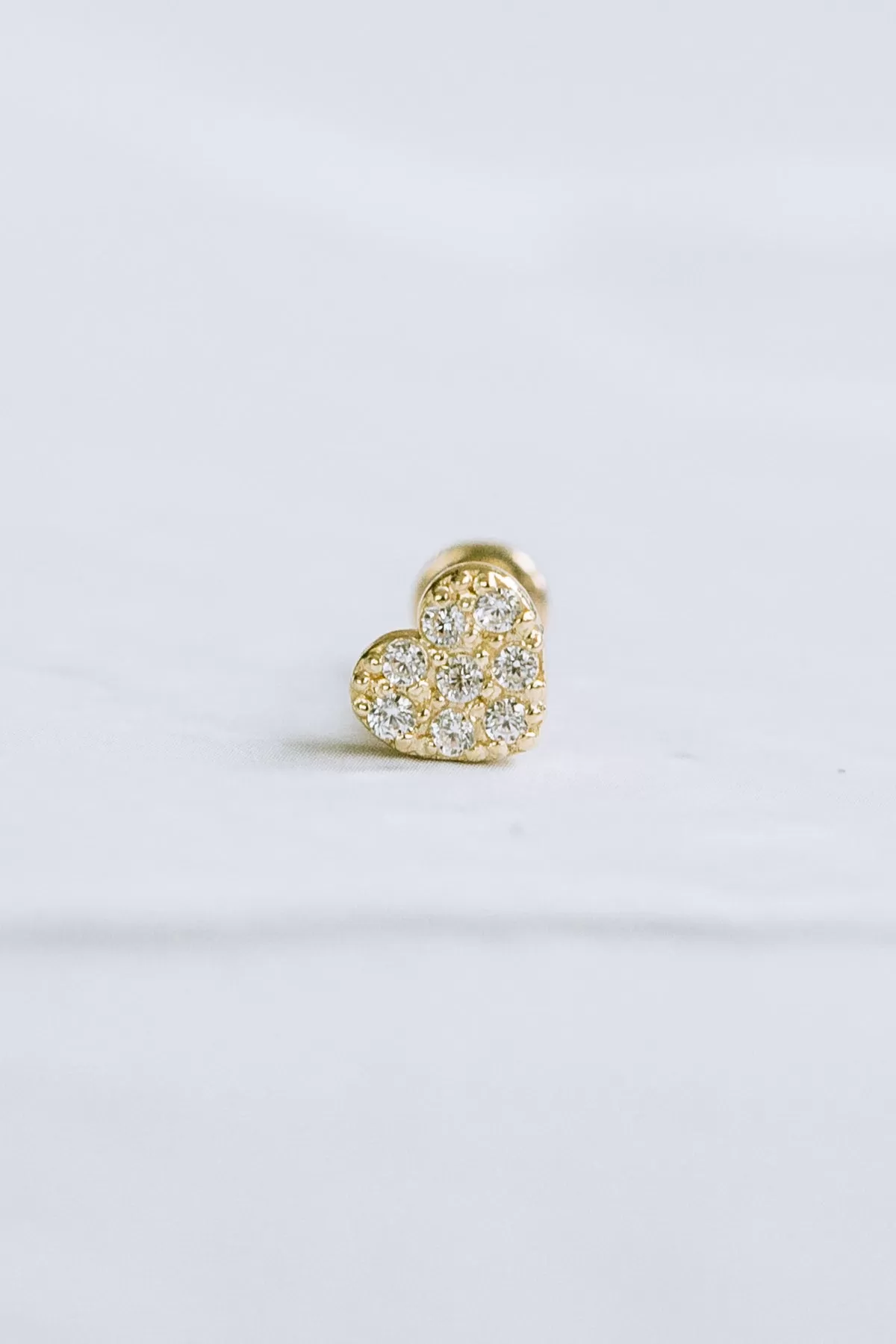 14K Real Gold CZ or Moissanite Genuine Diamond Heart Helix Cartilage Tragus Inner Conch Internally Threaded Flat Back Earring Labret