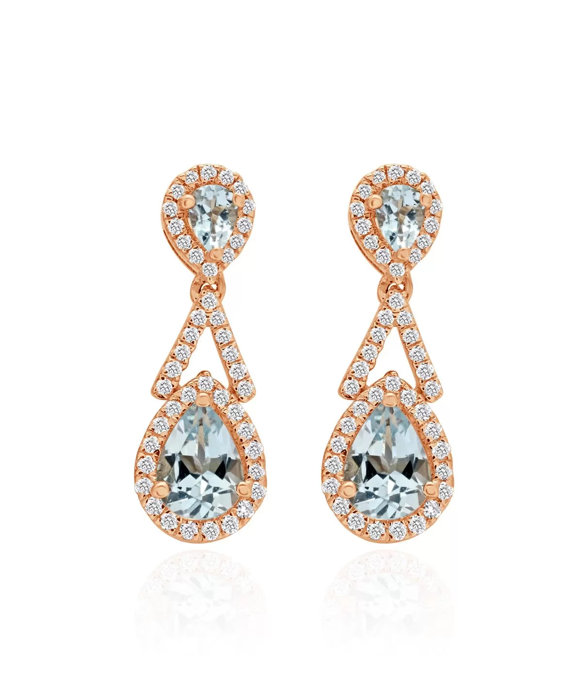 14K Rose Gold Aquamarine and Diamond Drop Earrings