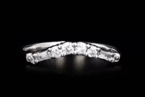 14K White Gold 0.10 Carat Total Weight Diamond Baguette & Round Contour Wedding Band