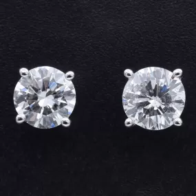 14K White Gold 0.80 TCW Natural Diamond Round Stud Earrings 4.6 mm