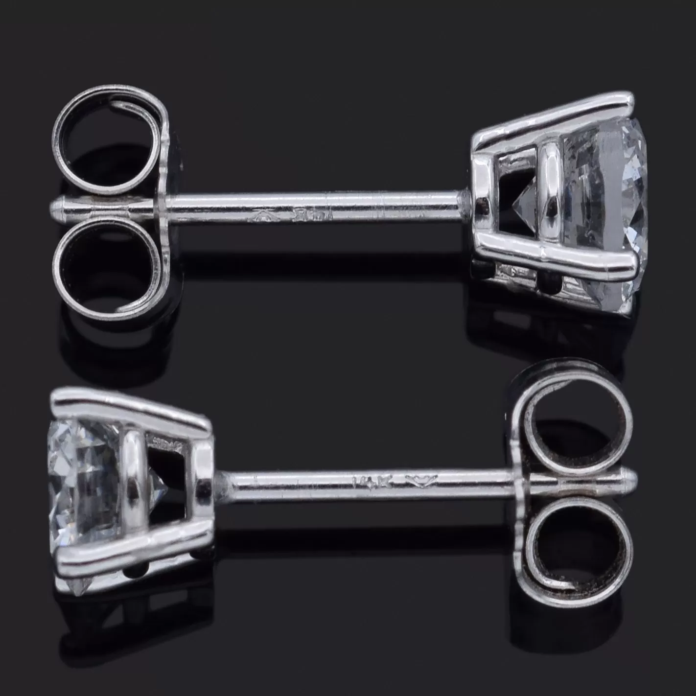 14K White Gold 0.80 TCW Natural Diamond Round Stud Earrings 4.6 mm