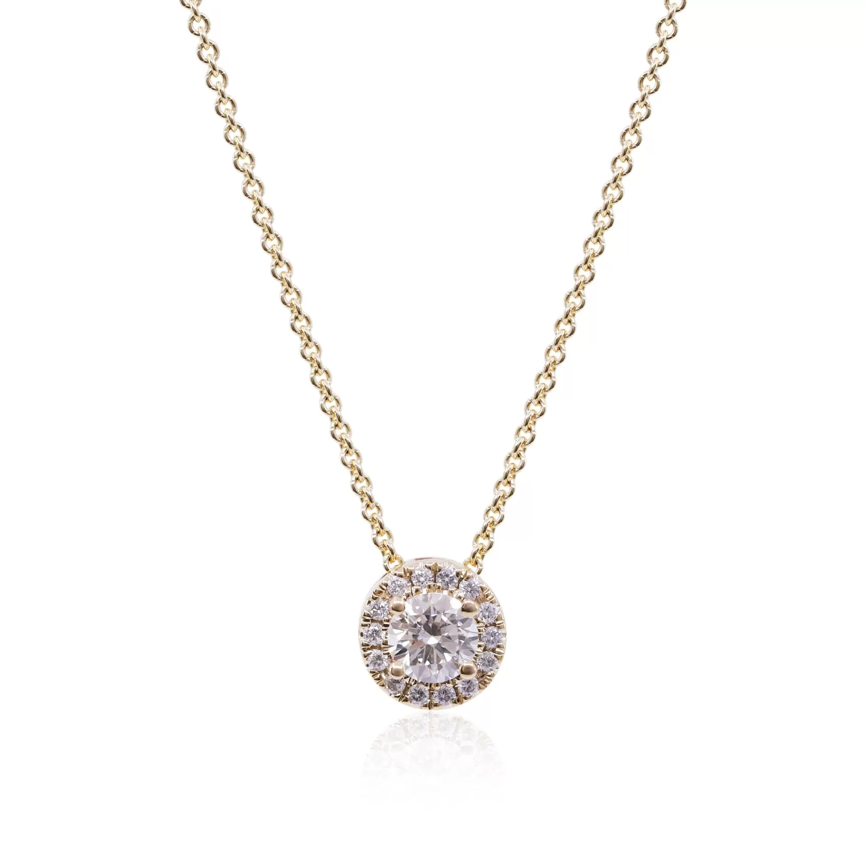 14K YELLOW GOLD DIAMOND HALO PENDANT WITH A 0.29CT CENTER DIAMOND