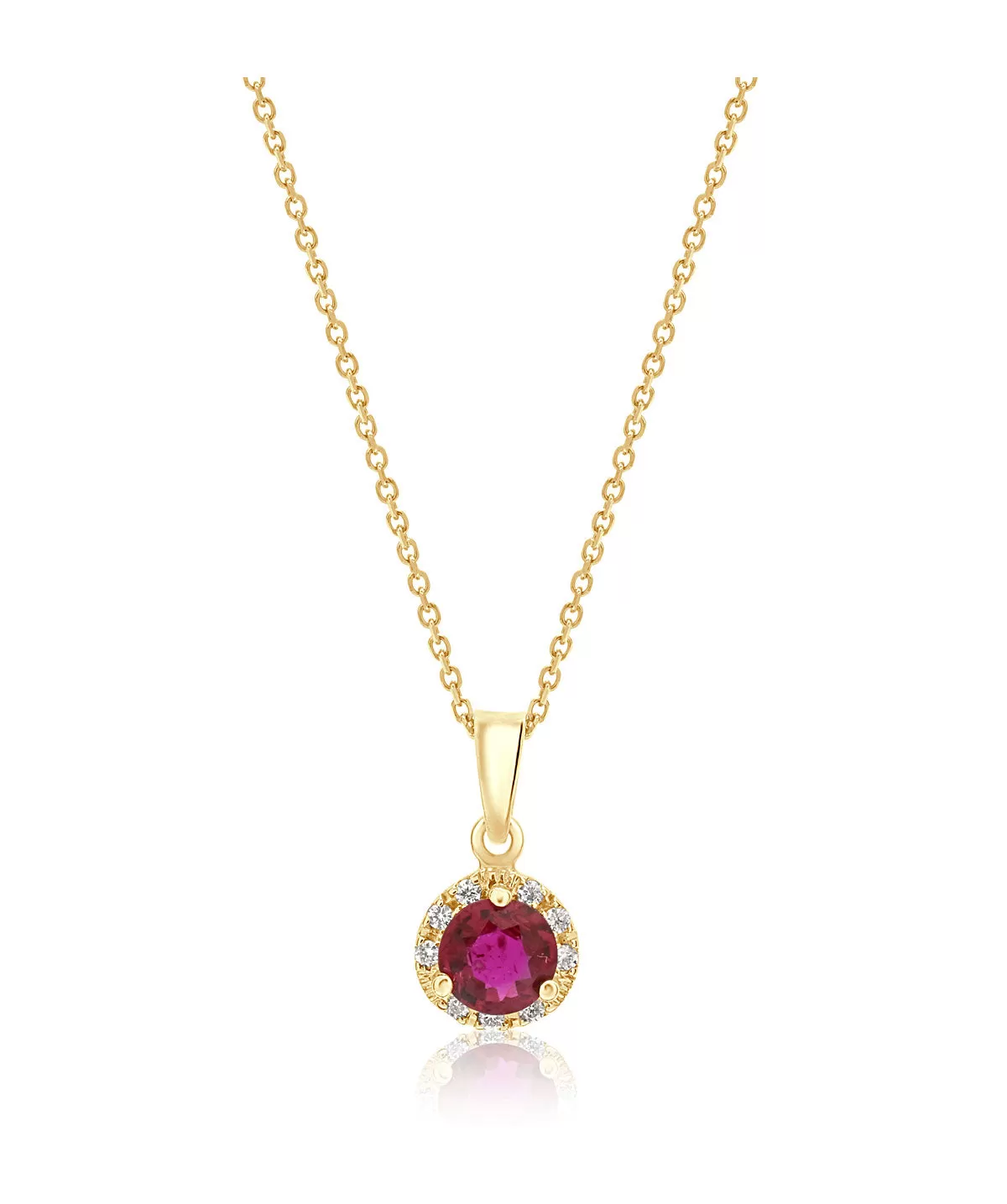 14K Yellow Gold Ruby and Diamond Halo Pendant