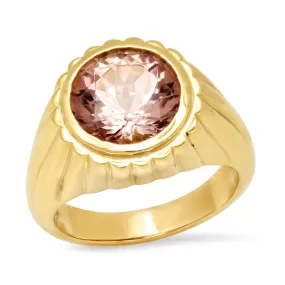 14K YG Reeded Gold Daisy Tourmaline Ring