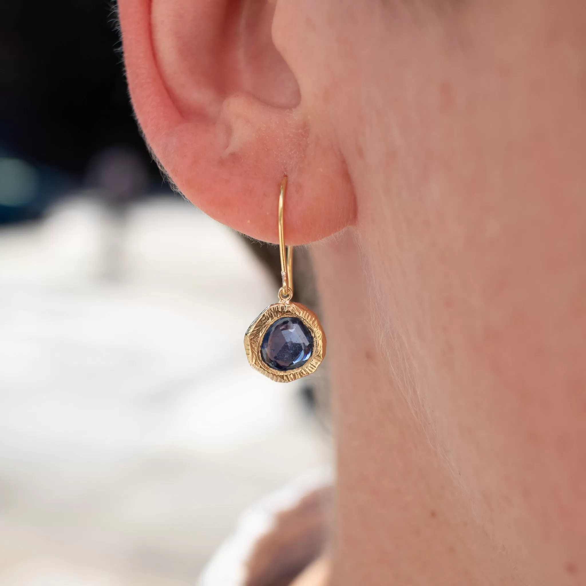 18K Freeform Drop Earring in Medium Blue Sapphire