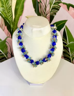 1950s Venetian Blue Glass Floral Necklace