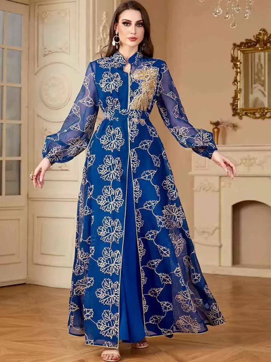 2 Pieces Eid Embroidery Dress Set Caftan Kaftan Dress With Inner Sleeveless Dress